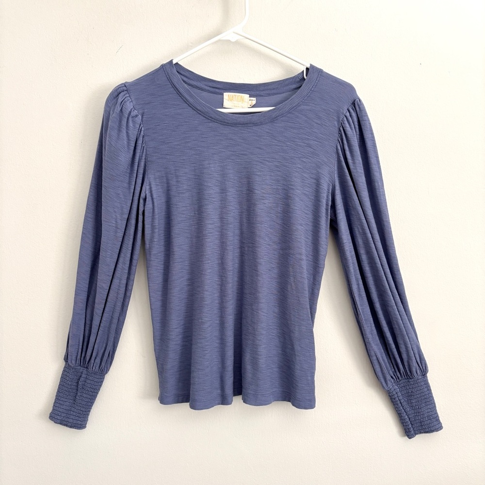 Nation LTD Blue Puff-Sleeve Long Sleeve Top